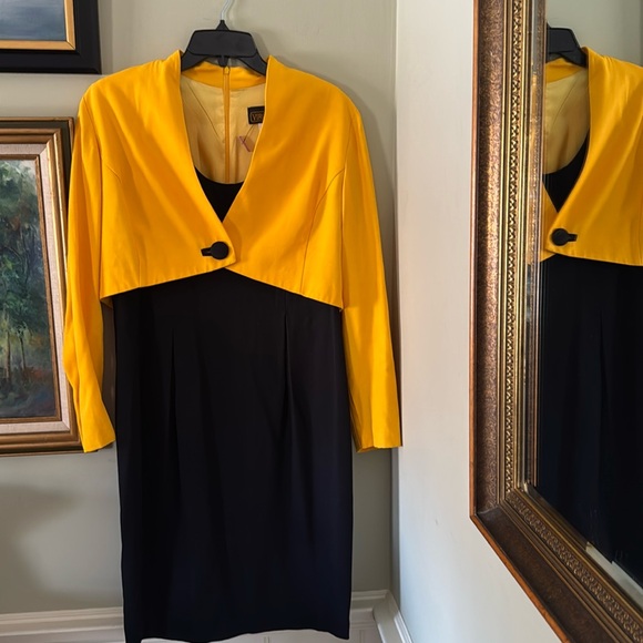1980s 80s 90s Vintage 14 Chic Costume Jacket Dress Black & Yellow US 8 Medium - Picture 2 of 9